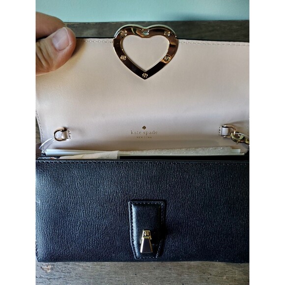 Kate Spade Grain Leather Robyn Small Flap Chain Wallet Crossbody Strap Black NWT - Picture 5 of 11